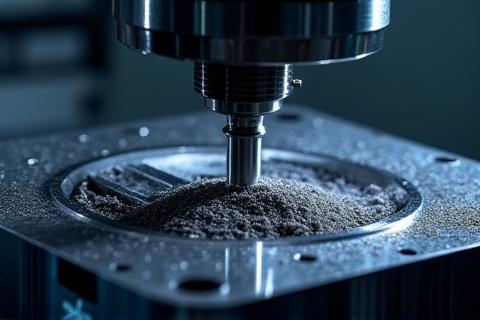 A 5-axis CNC machine precisely milling a composite mold or part.