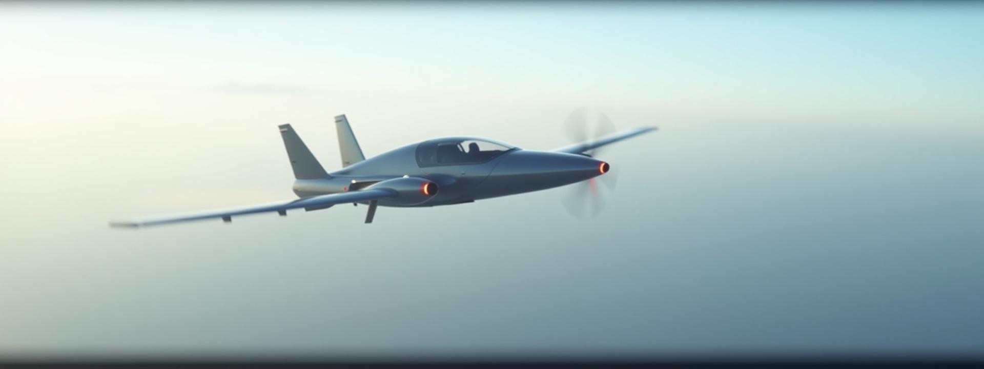 Sleek eVTOL aircraft in flight with carbon fiber components highlighted