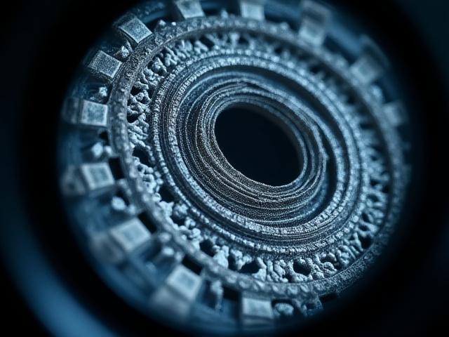 A digital microscope examining a cross-section of a composite material, revealing intricate microstructure details.