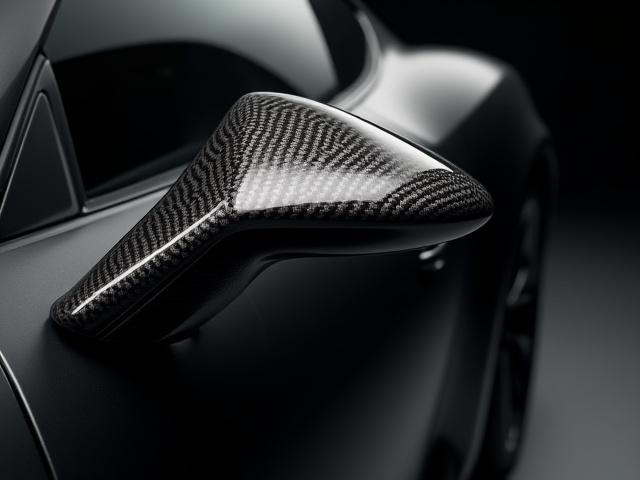 A-class finish production carbon fiber car mirror housing, showcasing perfect surface quality and complex geometry