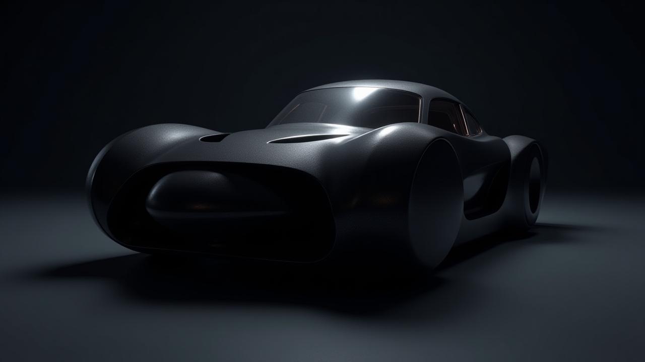 High-gloss black carbon fiber mold of an intricate aerospace component, reflecting studio lights evenly.