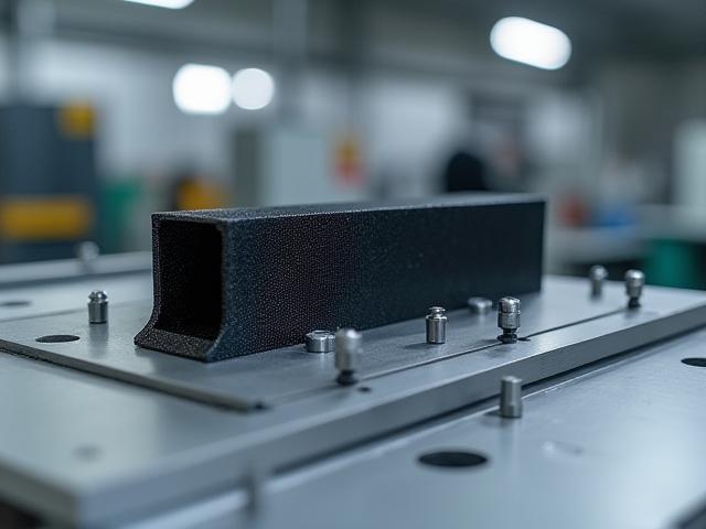 Carbon fiber part secured in a finely machined trim and drill fixture.